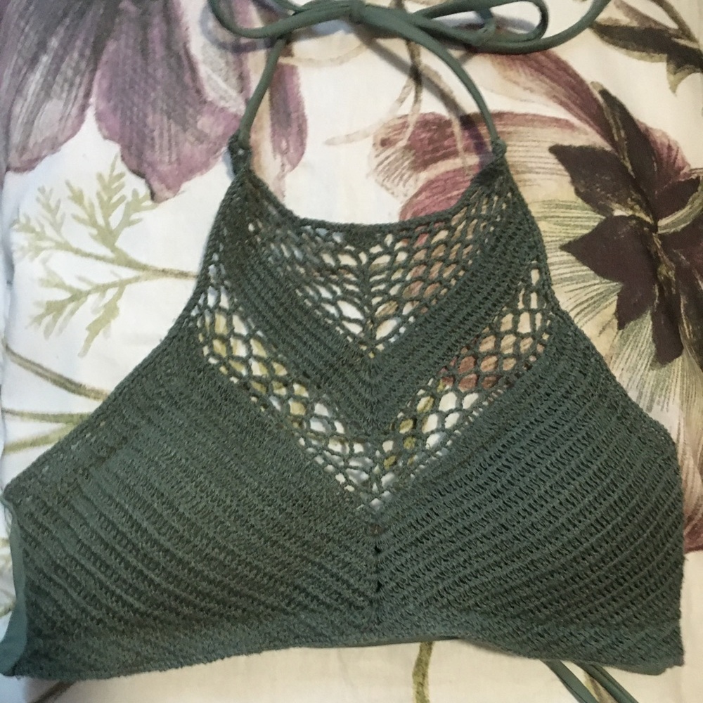 Crochet Green high neck swimsuit top! Size M